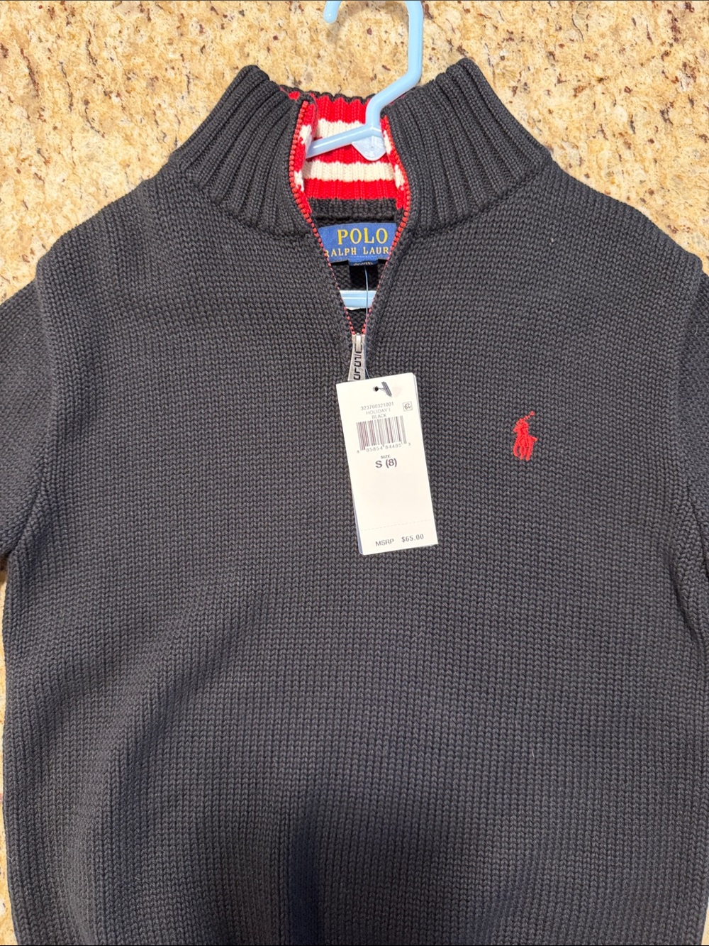 Polo by Ralph Lauren Men's Navy Zip Mock Sweater with Red Pony